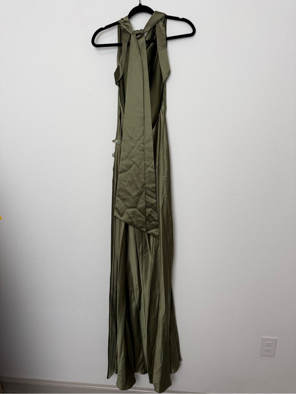 SAU LEE Priscilla Gown US 8 Olive Green Satin Crystal Evening Dress NWT - Picture 3 of 8